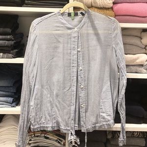 Theory Button Down Blouse with Elastic and Tie
